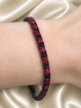Ruby & Black Spinel, AAA 12ctw Rubies. Black rhodium over S925 Tennis Bracelet.